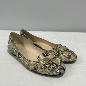 Cole Haan snakeskin flats size women’s 9B gold buckle fringe decor